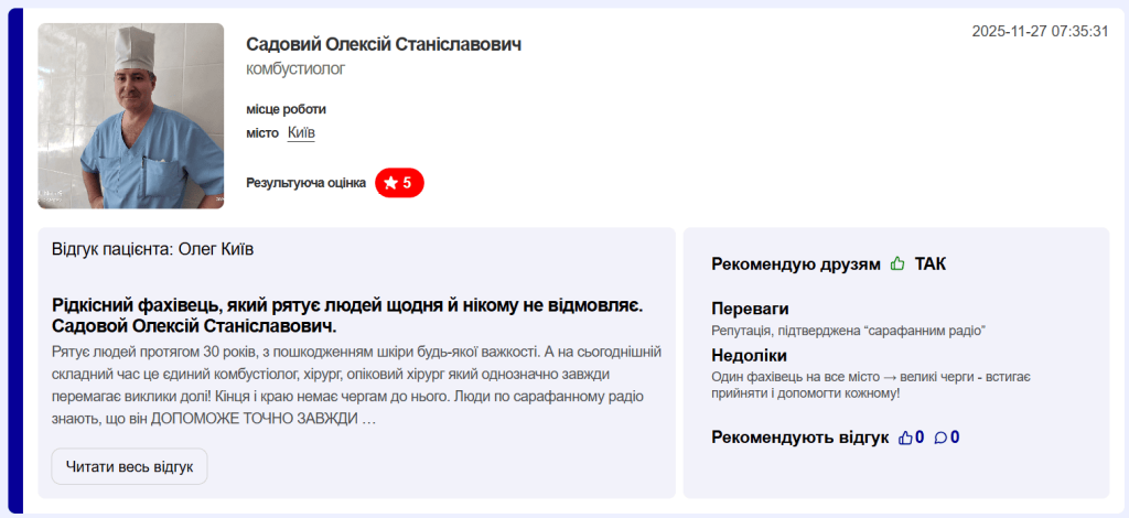 Відгуки про лікарів